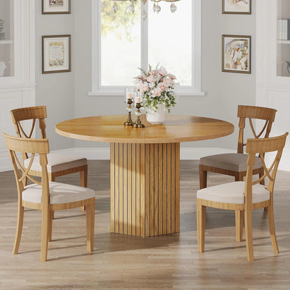 Tribesigns Round Dining Table for 4 People, 47 inch Kitchen Table with Heavy Duty Pedestal Base Circle Oak Tabletop for Kitchen Living Room, Oak