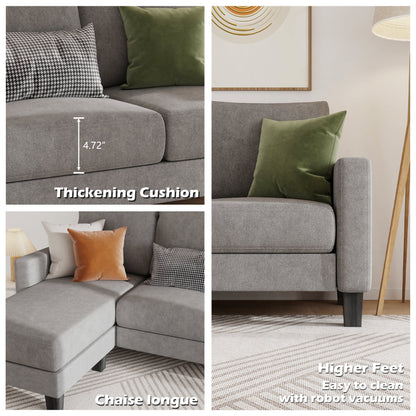 Homall Convertible Sectional Sofa Couch, Modern Linen Fabric L-Shaped Couch 3-Seat Sofa Sectional with Reversible Chaise for Small Living Room, Apartment and Small Space, Dark Gray