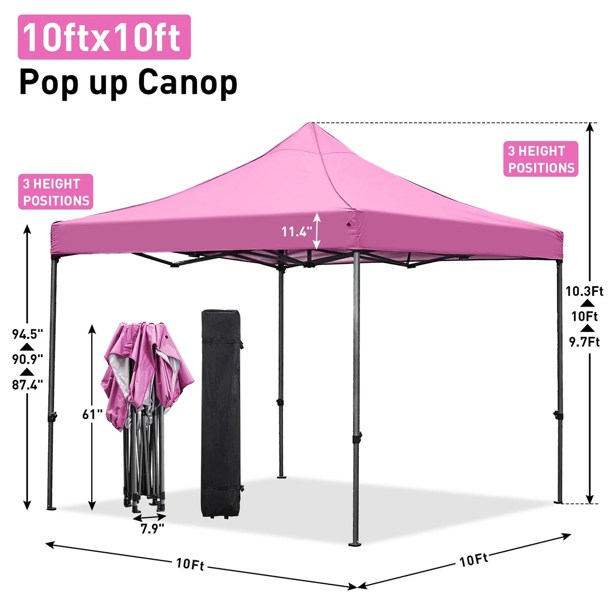 Ainfox 10' x 10'Heavy Duty Pop up Canopy Tent with Sidewalls,Folding Instant Outdoor Gazebo,Sun Shade Tent,Pink