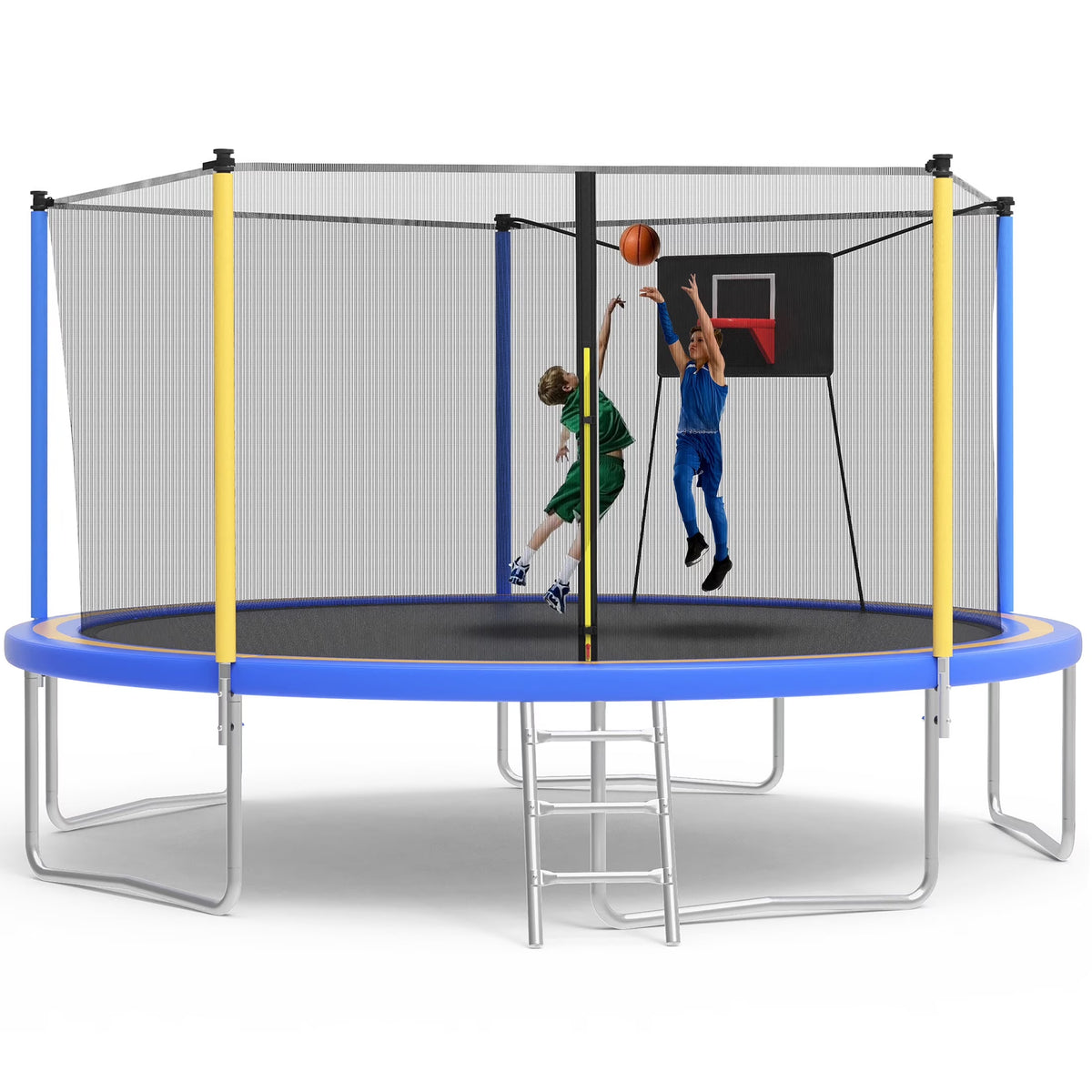 SHINPT 14ft Trampoline for Kids, Outdoor Trampoline with Net, Big Trampoline with Basketball Hoop and Ladder, Heavy Duty Trampoline with No-gap Design, Backyard Trampolines for Adult