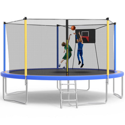 SHINPT 14ft Trampoline for Kids, Outdoor Trampoline with Net, Big Trampoline with Basketball Hoop and Ladder, Heavy Duty Trampoline with No-gap Design, Backyard Trampolines for Adult