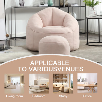 MOONMISS Microfiber Upholstered High Pressure Foam Round Lazy Bean Bag Sofa Chair with Ottoman-Gray