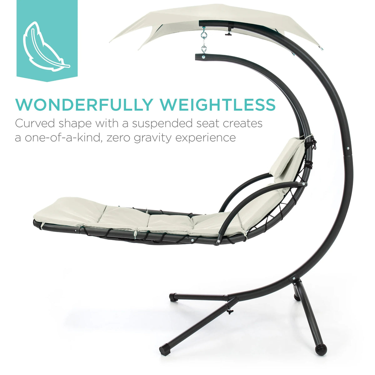 Best Choice Products Hanging Curved Chaise Lounge Chair Swing for Backyard, Patio w/ Pillow, Shade, Stand - Teal