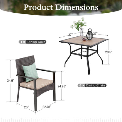 Alpha Joy 8-Piece Outdoor Patio Dining Set with 13 ft Umbrella, Rattan Chairs & Rectangle Table Set for 6, Beige Umbrella