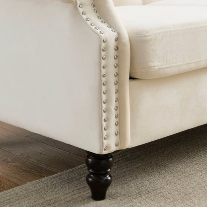 Chesterfield Upholstered Velvet Sofa, 3 Seater Button Tufted Couch with Nailhead Arms for Living Room Bedroom Office Apartment