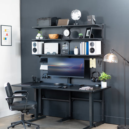 VIVO Black Freestanding Modular Pegboard System with 3 Tier Organization