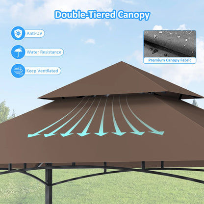 GVDV 8'x 5' Grill Gazebo Canopy, Outdoor BBQ Gazebo Shelter with 2 Side Shelves & Double-Tiered Top