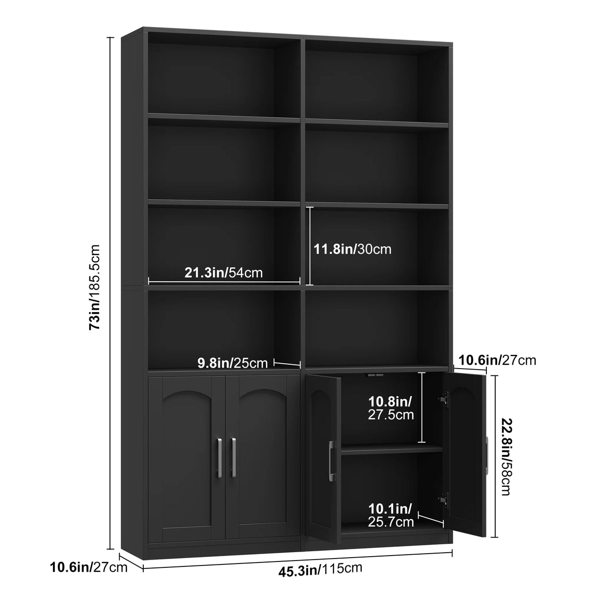 Homfa 73�� Tall Bookcases with Doors, 8 Cubes 6-Tier Double Row Bookshelf, White Bookcase for Living Room Home Office