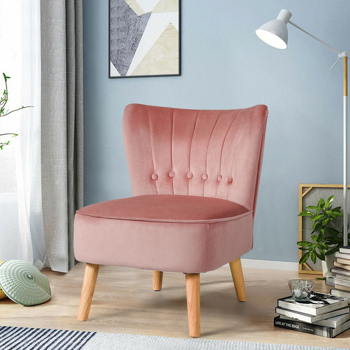 Gymax 2PCS Accent Chair Armless Leisure Chair Single Sofa w/ Wood Legs Pink