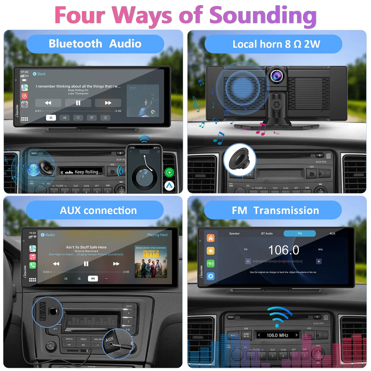 Carpuride Wireless Carplay Android Auto with 4K Front Dash Cam  1080P Rear Cam,10.26" HD IPS Touch