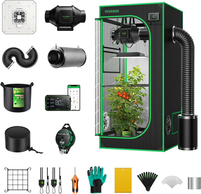 VIVOSUN GIY Smart Grow Tent System 2x2, WiFi-Integrated Grow Tent Kit, with Automate Ventilation and Circulation, Schedule Full Spectrum 100W LED Grow Light, and GrowHub E42A Controller