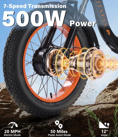 YEBEI Electric Tricycle for Adults Folding E-Trike Motorized Tricycle Electric 3 Wheels Trike Powerful 500W Motor Electric Tricycle 48V15AH Lithium Battery Max 20MPH 20*4.0” Fat Tire Orange