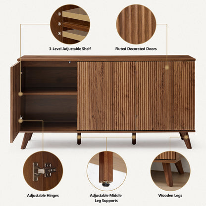 Wirrytor Sideboard Storage Cabinet with Doors and Shelves, Buffet Cabinet with Storage, Credenza Storage Cabinet for Kitchen, Wooden Fluted Cabinet, Under TV Cabinet with Storage - Black