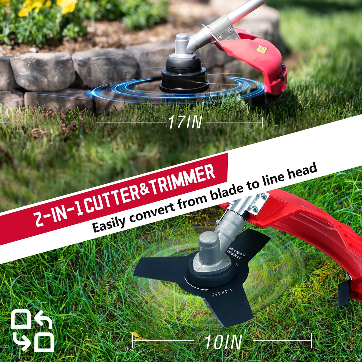 PowerSmart 2-Cycle 25.4cc 18lb Straight Shaft Gas String Trimmer Weed Wacker and Brush Cutter for Lawns and Grass