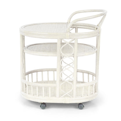 Trolly Moving Serving Cart Bar Table Natural Rattan Wicker ECO Handmade, White Wash