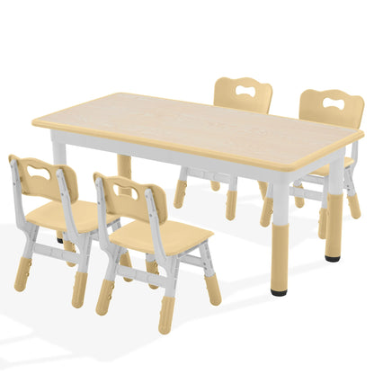 Toddler Table and Chairs Set for 4, 47.2''L x 23.6''W Kids Study Table and Chair Set, Height-Adjustable, Graffiti Desktop, Children Activity Table for Daycare, Classroom, Home