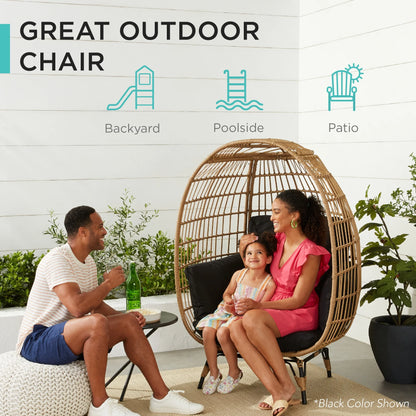 Best Choice Products Wicker Egg Chair Oversized Indoor Outdoor Patio Lounger w/ Steel Frame, 440lb Capacity - Black