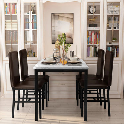 AWQM Dining Table Set of 4, Faux Marble 5 Piece Dining Room Table Set with PU Leather Chairs, Rectangular Kitchen Table Set for Apartment, Dining, White