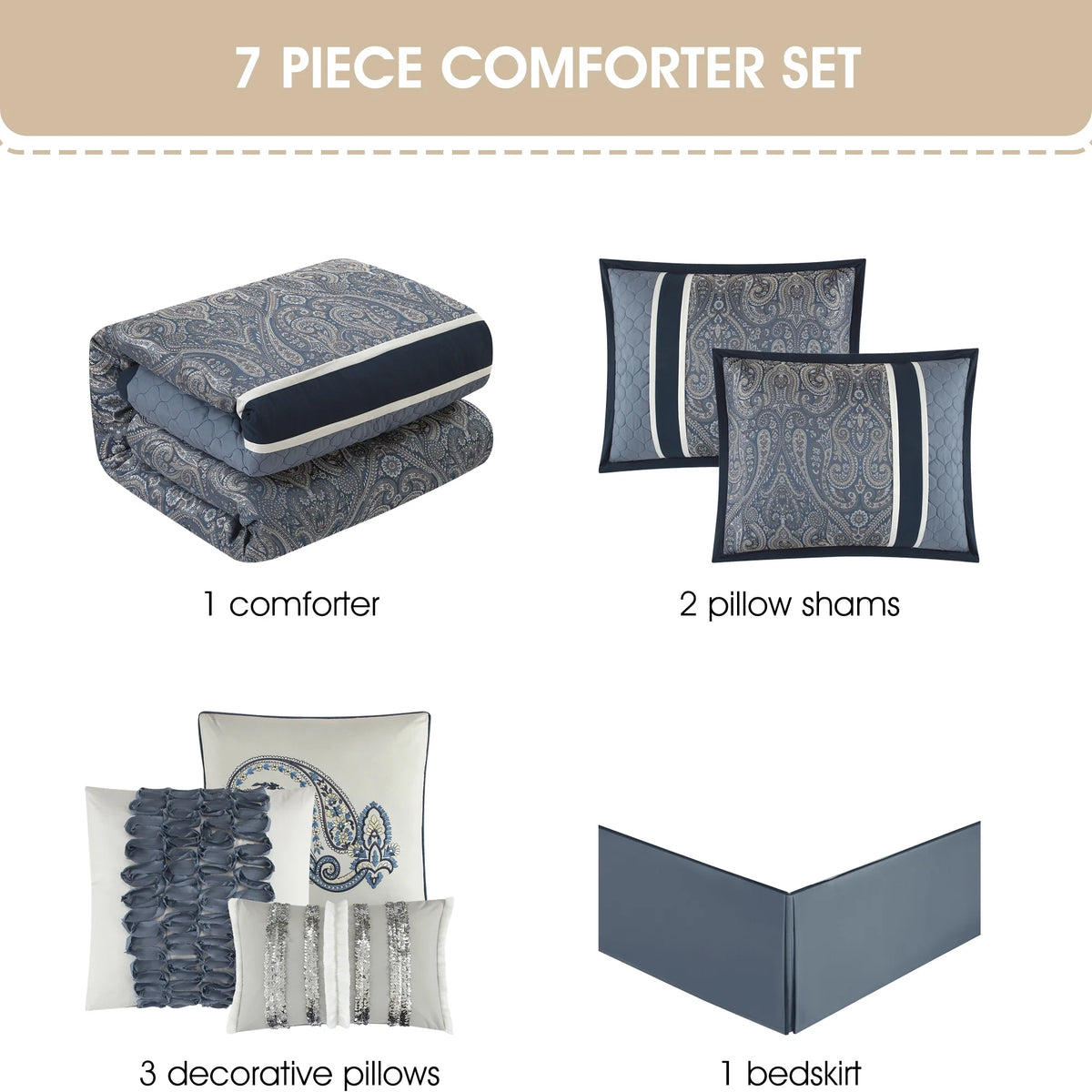 Lanco Smoke Grey Comforter Set California King Size, 9 Piece Jacquard Floral Bedding Set, All Season, Ultra-Soft, Matching Pillows & Shams, Bed Skirt