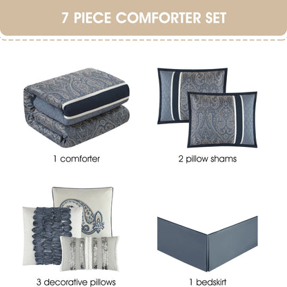 Lanco Smoke Grey Comforter Set California King Size, 9 Piece Jacquard Floral Bedding Set, All Season, Ultra-Soft, Matching Pillows & Shams, Bed Skirt
