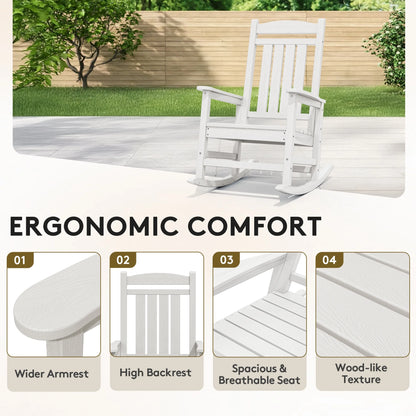 KINGYES HDPE Outdoor Rocking Chairs Set of 2,HDPE Patio Rocker for Porch,Black