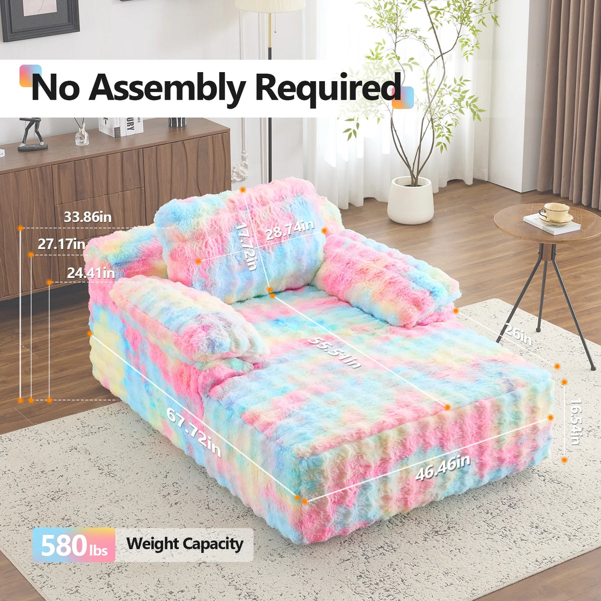 Ktaxon 68" Lounge Chair, Bubble Fleece Fabric Sofa Bed, Boneless Sleeper Chaise with Removable Backrest & Pillow-Top Armrests for Living Room White