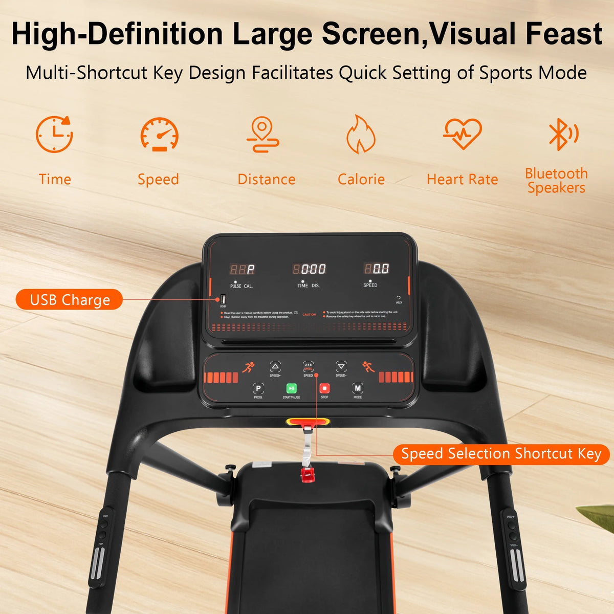 EUROCO 300 LBS Portable Folding Treadmill,2.5 HP Foldable Compact Treadmill with LED Display, Adjustable Incline,Heart Rate Sensor,Charge Station,Bluetooth Speaker and 6 Shock-Absorbing for Home