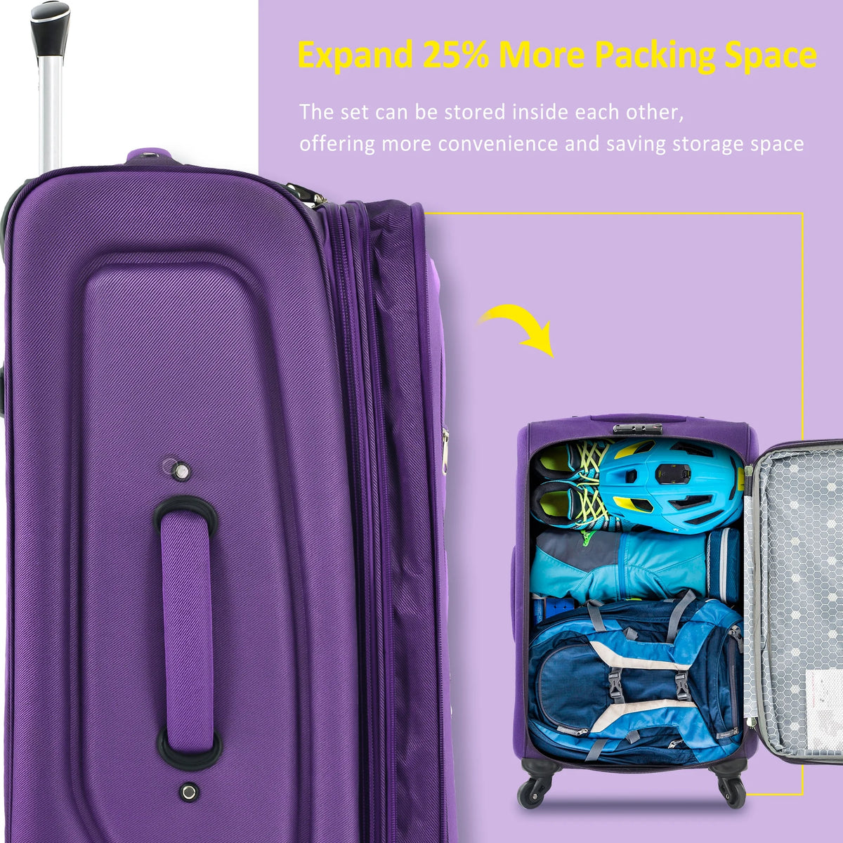 EUROCO 3 Piece Softside Luggage Set,Expandable Suitcase Set with TSA Lock and Spinner Wheels,Lightweight Suitcase for Men Women(20",24",28"),Black