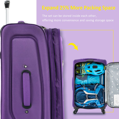 EUROCO 3 Piece Softside Luggage Set,Expandable Suitcase Set with TSA Lock and Spinner Wheels,Lightweight Suitcase for Men Women(20",24",28"),Black