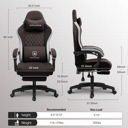 GTPLAYER Ergonomic High Back Pocket Spring Cushion Gaming Chair with Footrest & Linkage Armrests, Black