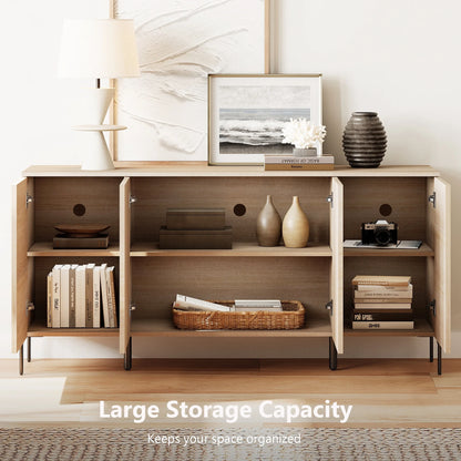 4 Pcs Bedroom Set,6 Drawer Dresser And Nightstand Sets For Bedroom,Night Stand Set Of 2, Modern Accent Cabinet With Hidden Handles, Reed Pattern & Double Chopsticks Legs