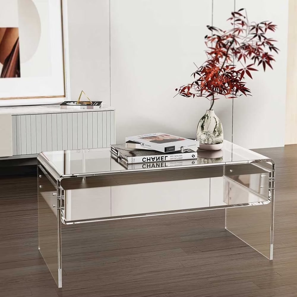 Ageszoe Coffee Table with Storage Shelf ,Acrylic Modern Clear End Table,Kid's Table for Livingroom, 32"L x 16"W x 16"H"