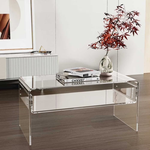 Ageszoe Coffee Table with Storage Shelf ,Acrylic Modern Clear End Table,Kid's Table for Livingroom, 32"L x 16"W x 16"H"