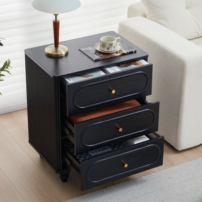 YOCWO 3 Drawer Nightstand, Classic Chest of Drawers with Arc Edge, Walnut