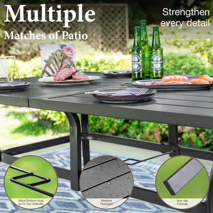 MF Studio 6-Person Outdoor Rectangular Metal Dining Table with Umbrella Hole, All-Weather Resistance Patio Table, Black