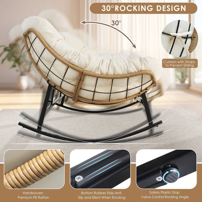 RADIATA Beige Double Outdoor Rocking Chair, 2 Person Patio Rocking Egg Chair with Thick Cushion