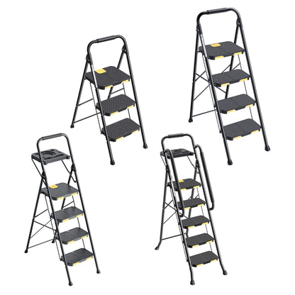 Kingrack 5 Step Folding Ladder for Adults, 800lbs Sturdy Steel  Stool Ladder with Anti-Slip Pedal&Handrail&Tool Tray for Home Kitchen Office
