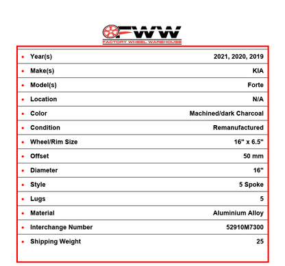 Kia Forte Wheel 2019 16" Factory OEM 52910M7300