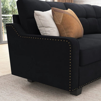 HONBAY Rivet Corner Sofa L-Shaped Sofa Couch Reversible 4-Seater Couch for Living Room and Apartment, Dark Blue