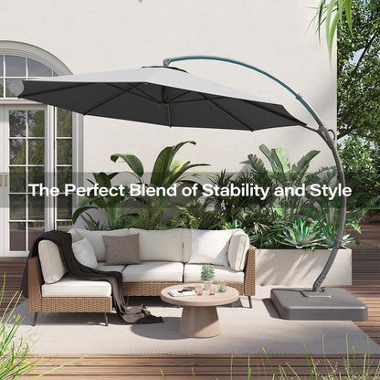 LAUSAINT HOME 11FT Patio Umbrella with Base, Outdoor Deluxe Curvy Cantilever Umbrella for Patio Pool Deck, Champagne