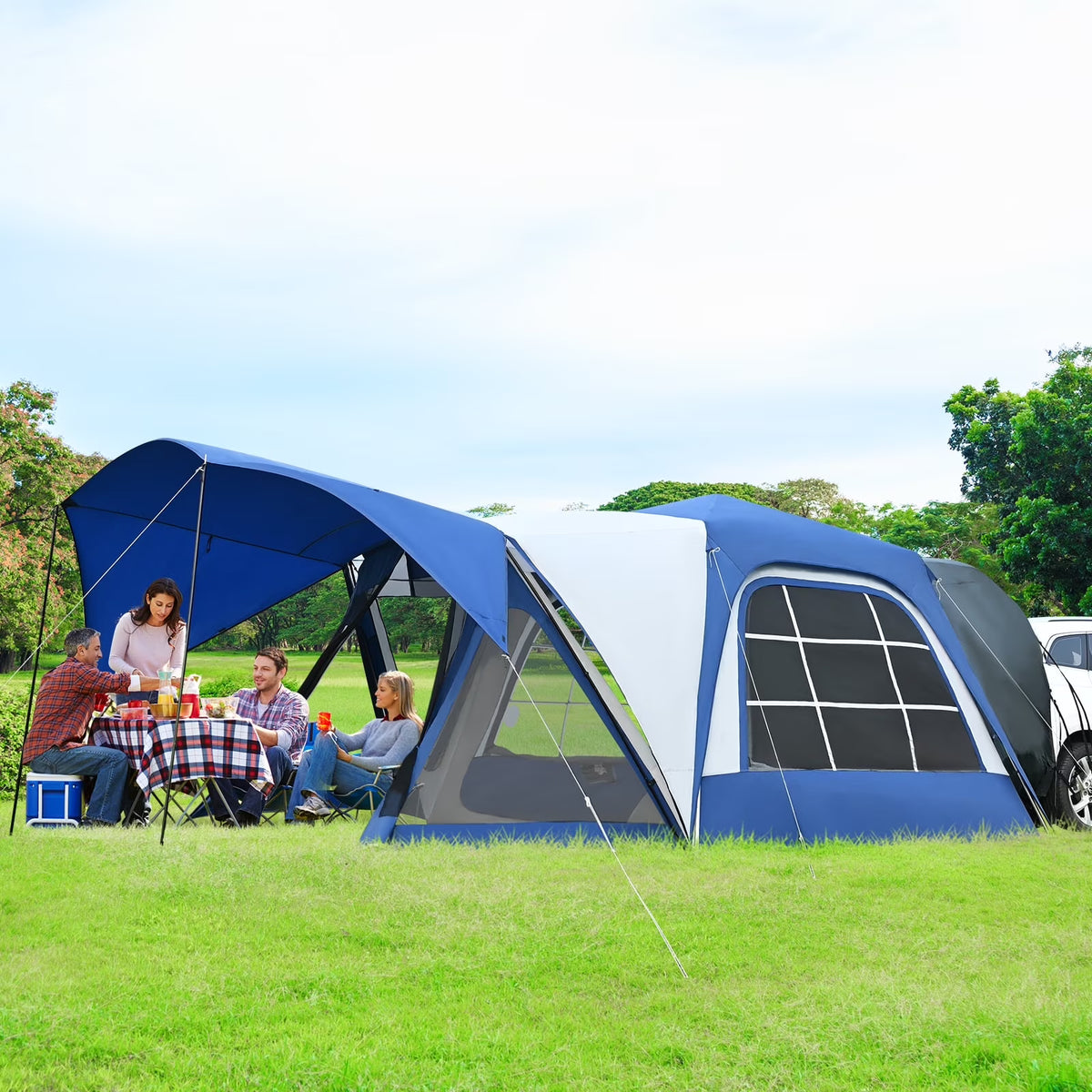 MOPHOTO SUV Tents for Camping 4 People, PU 3000mm Waterproof SUV Tent Attachment Tailgate Tent for Car Jeep Van, Spacious Space 8.2'L x 8.2'W x 7.2'H with 2 Awnings & Double Door