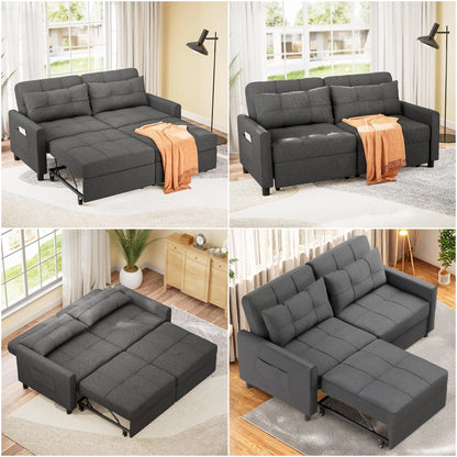 Sofa Bed, Lofka 3-in-1 Convertible Sleeper Sofa with Storage, Adjustable Backrest & Pull Out Function - Sleeper Chair for Small Space, Apartment, Dark Grey