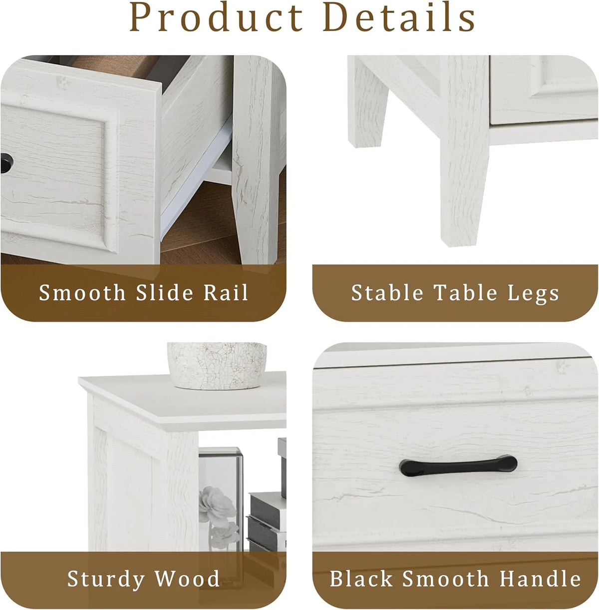 ANHDAH Nightstand Set of 2, Modern End Table with 2 Drawers and Open Shelf, 23.6 Inch High Bedside Table with Storage