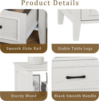 ANHDAH Nightstand Set of 2, Modern End Table with 2 Drawers and Open Shelf, 23.6 Inch High Bedside Table with Storage