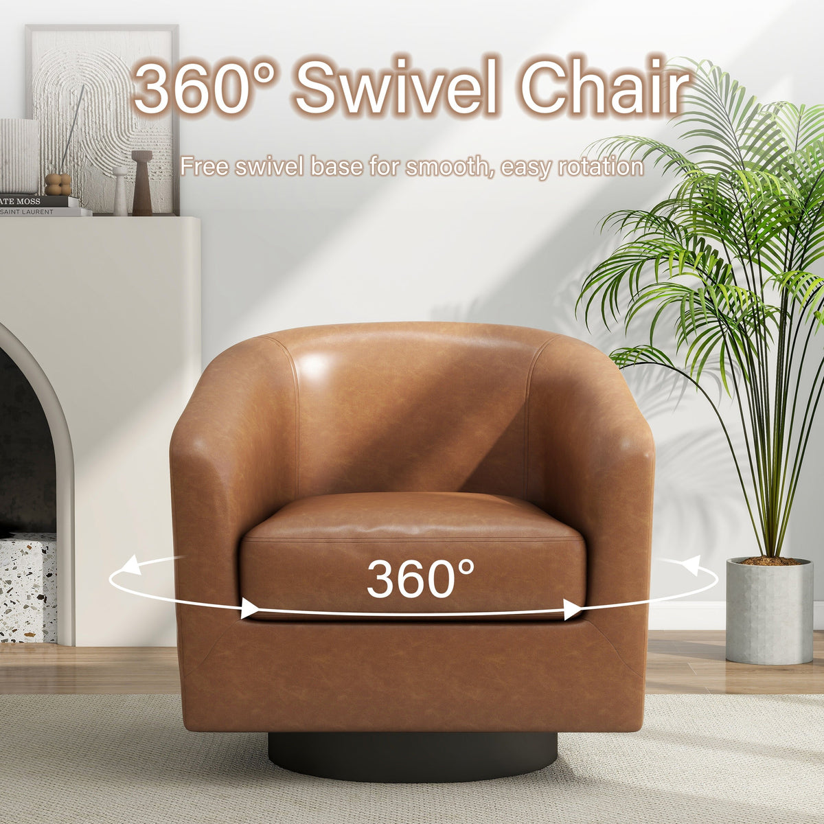 DREAMSIDEA Swivel Barrel Accent Chair for Living Room, Modern Upholstered Round Club Armchair-Cream