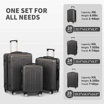 Zimtown 3 Piece Nested Spinner Suitcase Luggage Set With TSA Lock Royal Blue