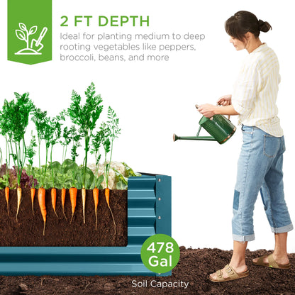 Best Choice Products 8x4x2ft Outdoor Metal Raised Garden Bed, Planter Box for Vegetables, Flowers, Herbs - Gray