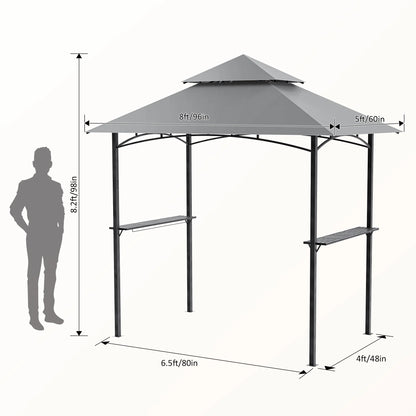 GVDV 8'x 5' Grill Gazebo Canopy, Outdoor BBQ Gazebo Shelter with 2 Side Shelves & Double-Tiered Top