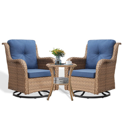POCASSY 3 Piece Patio Set Outdoor Wicker Glider Rocking and Swivel Chairs with Cushions