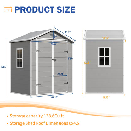 UDPATIO Outdoor Storage Shed 5x3 FT, Resin Garden Shed for Backyard, Patio, Lawn, Grey & White